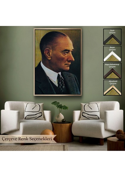 Çerçeveli Atatürk Portre Tablosu Mustafa Kemal Atatürk Dikdörtgen Dekoratif Kanvas Tablo-85