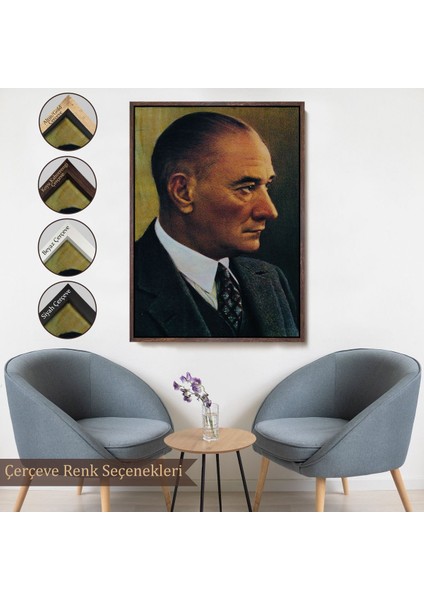 Çerçeveli Atatürk Portre Tablosu Mustafa Kemal Atatürk Dikdörtgen Dekoratif Kanvas Tablo-85