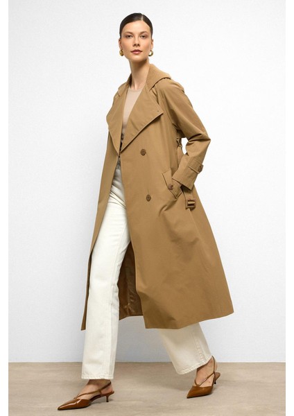 Ribana Yakalı Reglan Kol Su Itici Özellikli Trençkot Kamel 6758