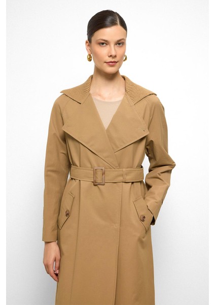 Ribana Yakalı Reglan Kol Su Itici Özellikli Trençkot Kamel 6758 indirimleri