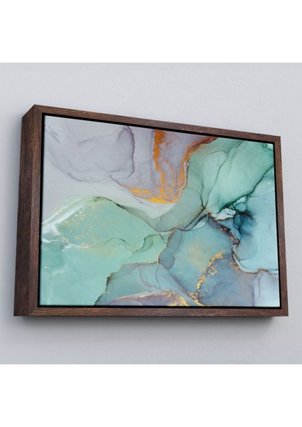 Çerçeveli Mürekkep ve Alkol Elementleri Ile Mermer Deseni Verilmiş Kanvas TABLO-5030