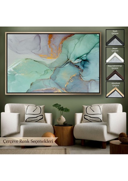 Çerçeveli Mürekkep ve Alkol Elementleri Ile Mermer Deseni Verilmiş Kanvas TABLO-5030 modelleri