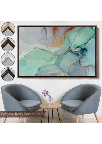 Çerçeveli Mürekkep ve Alkol Elementleri Ile Mermer Deseni Verilmiş Kanvas TABLO-5030 fırsatları