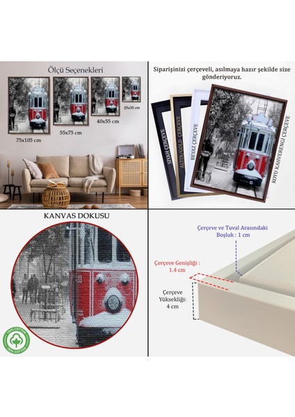 Çerçeveli Karlı Bir Istiklal Caddesi ve Nostaljik Tramvay TABLOSU-6404 indirimleri