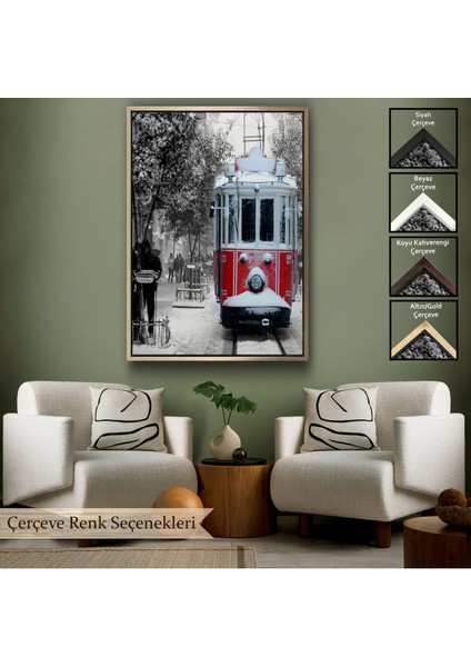 Çerçeveli Karlı Bir Istiklal Caddesi ve Nostaljik Tramvay TABLOSU-6404