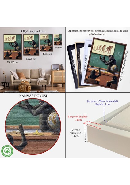 Çerçeveli Insanın Tersine Evrimine Anlatan Manmun TABLOSU-6265 indirimleri