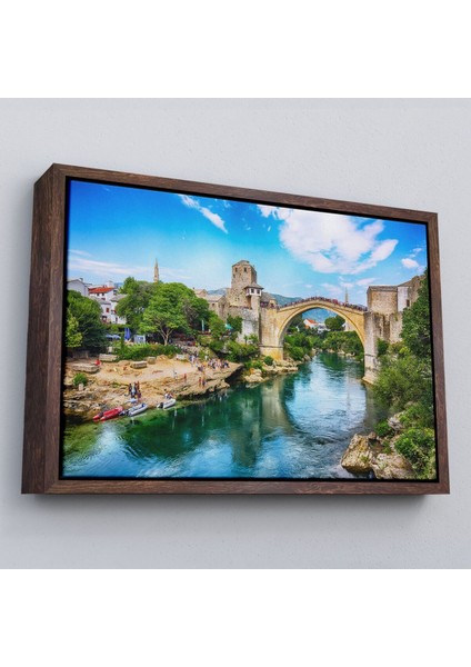 Altın Çerçeveli Mostar Köprüsü Kanvas Duvar Tablosu