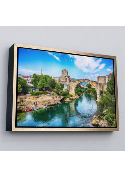 Altın Çerçeveli Mostar Köprüsü Kanvas Duvar Tablosu fiyatları