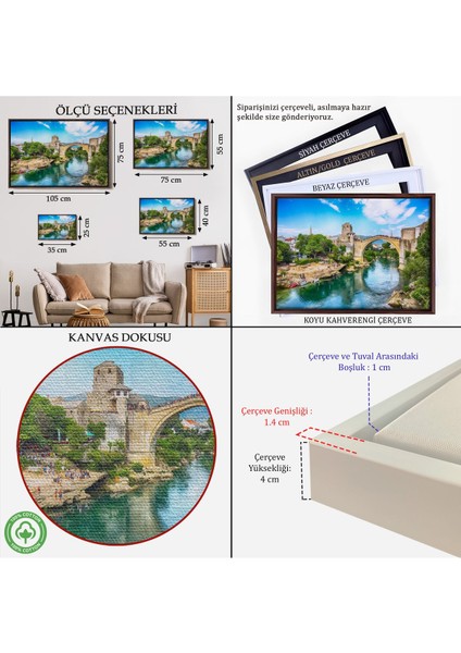 Altın Çerçeveli Mostar Köprüsü Kanvas Duvar Tablosu indirimleri