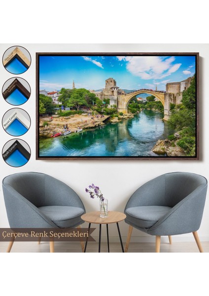 Altın Çerçeveli Mostar Köprüsü Kanvas Duvar Tablosu
