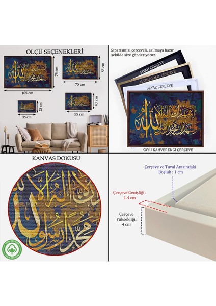Çerçeveli Allah'tan Başka Ilah Yoktur; Muhammed (A.s) Allah'ın Kulu ve Elçisidir,kanvas TABLO-3333 indirimleri