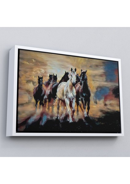 Çerçeveli Koşan Atlar Dekoratif Duvar TABLOSU-3670 fırsatları