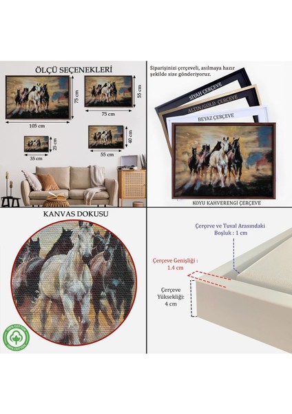 Çerçeveli Koşan Atlar Dekoratif Duvar TABLOSU-3670 indirimleri