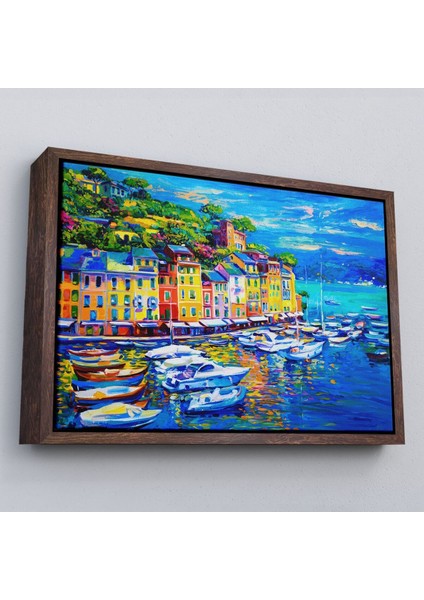 Çerçeveli Liman Tekneleri Yağlıboya Görünüm Dekoratif Kanvas Duvar TABLOSU-3461