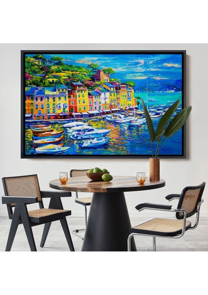Çerçeveli Liman Tekneleri Yağlıboya Görünüm Dekoratif Kanvas Duvar TABLOSU-3461