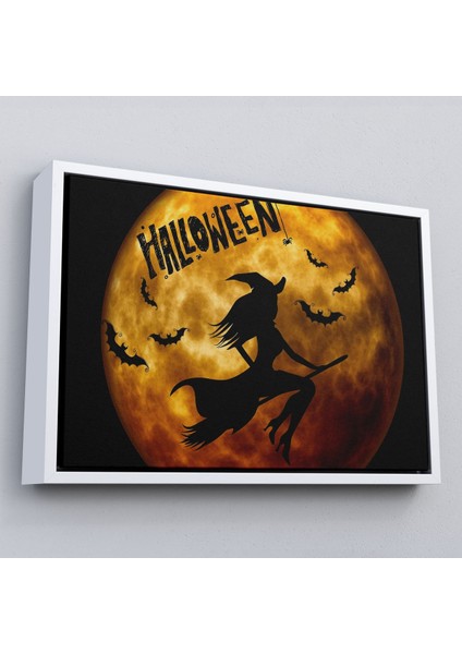 Çerçeveli Süpürgedeki Cadı Duvar Sanatı, Cadılar Bayramı, Uçan Cadı Dekoratif Duvar TABLOSU-5200