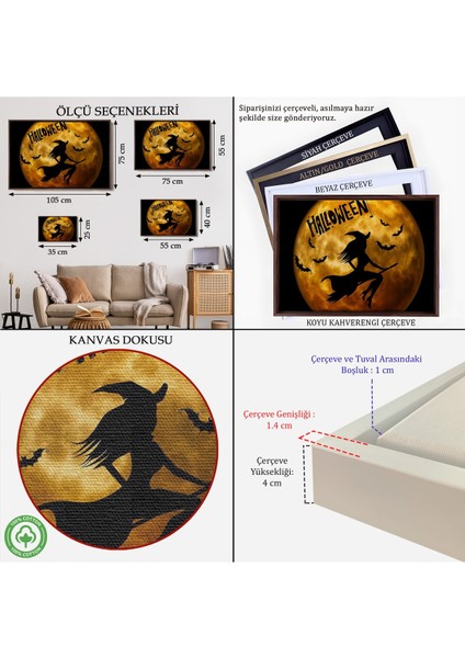 Çerçeveli Süpürgedeki Cadı Duvar Sanatı, Cadılar Bayramı, Uçan Cadı Dekoratif Duvar TABLOSU-5200 indirimleri