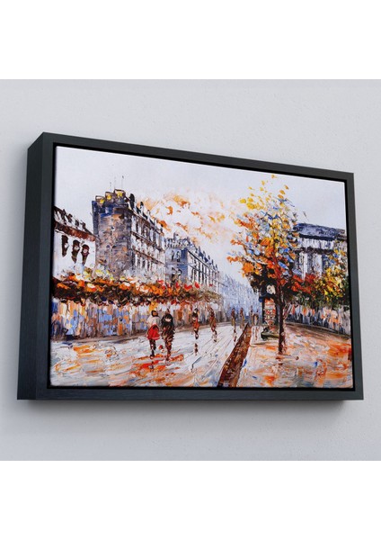 Çerçeveli Paris Sokakları Yağlıboya Görünüm Dekoratif Kanvas Duvar TABLOSU-3483
