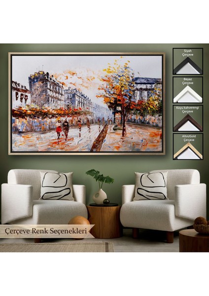 Çerçeveli Paris Sokakları Yağlıboya Görünüm Dekoratif Kanvas Duvar TABLOSU-3483