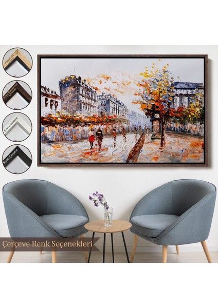 Çerçeveli Paris Sokakları Yağlıboya Görünüm Dekoratif Kanvas Duvar TABLOSU-3483