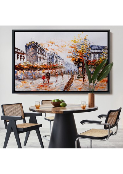 Çerçeveli Paris Sokakları Yağlıboya Görünüm Dekoratif Kanvas Duvar TABLOSU-3483