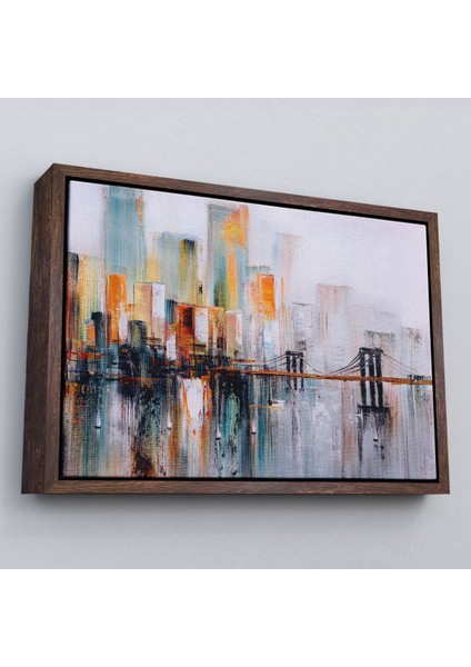 Çerçeveli Brooklyn Köprüsü New York Yağlıboya Görünüm Dekoratif TABLO-3744