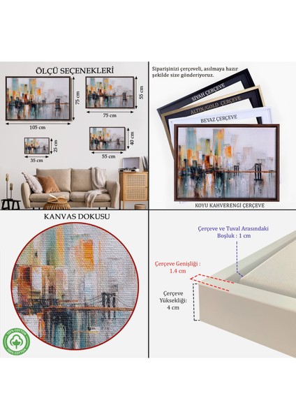 Çerçeveli Brooklyn Köprüsü New York Yağlıboya Görünüm Dekoratif TABLO-3744 indirimleri