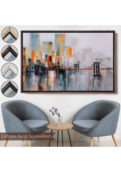 Çerçeveli Brooklyn Köprüsü New York Yağlıboya Görünüm Dekoratif TABLO-3744