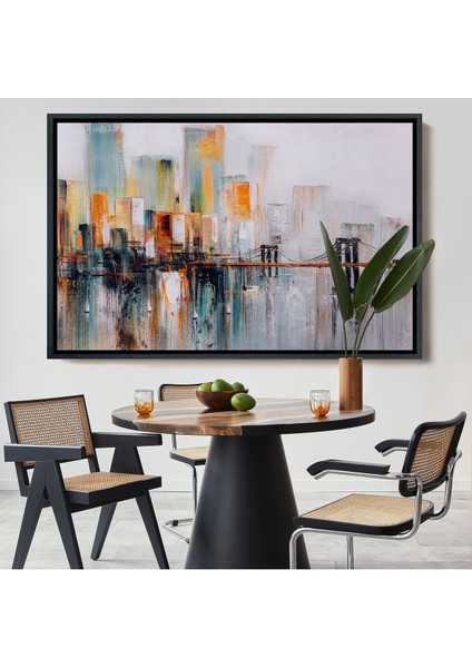 Çerçeveli Brooklyn Köprüsü New York Yağlıboya Görünüm Dekoratif TABLO-3744