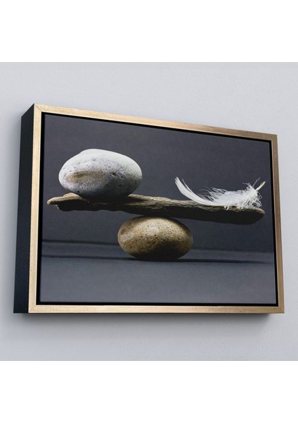 Çerçeveli Taş ve Tüy Dengesi Tuval Duvar Sanatı, Tuval Baskı Ev Dekorasyon, Ofis DEKORASYON-5375