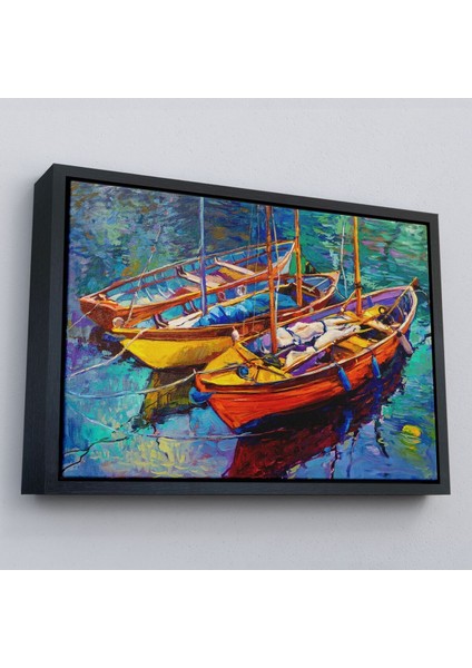 Çerçeveli Okyanus Üzerinde Gün Batımı Tekne ve Deniz Kanvas Duvar TABLOSU-1194