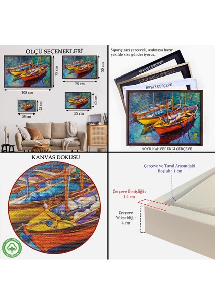 Çerçeveli Okyanus Üzerinde Gün Batımı Tekne ve Deniz Kanvas Duvar TABLOSU-1194 indirimleri