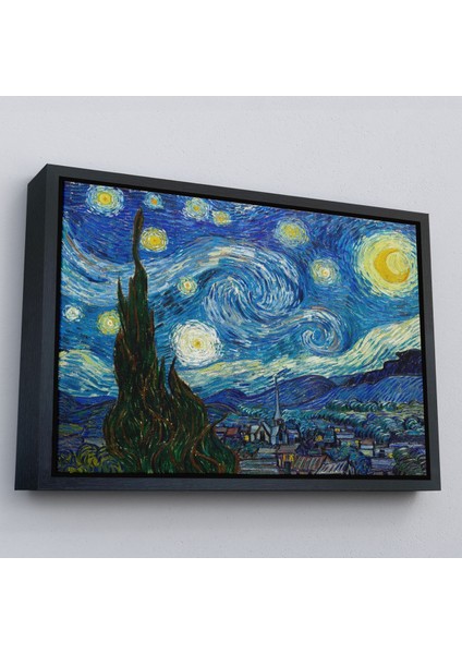 Siyah Çerçeveli Vincent Van Gogh, Yıldızlı Gece Kanvas Tablosu