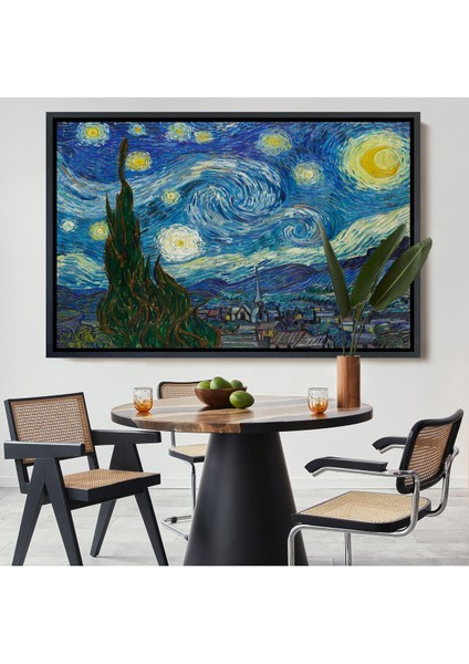 Siyah Çerçeveli Vincent Van Gogh, Yıldızlı Gece Kanvas Tablosu