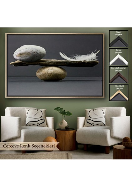 Çerçeveli Taş ve Tüy Dengesi Tuval Duvar Sanatı, Tuval Baskı Ev Dekorasyon, Ofis DEKORASYON-5375