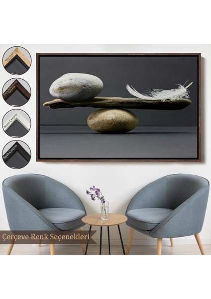 Çerçeveli Taş ve Tüy Dengesi Tuval Duvar Sanatı, Tuval Baskı Ev Dekorasyon, Ofis DEKORASYON-5375