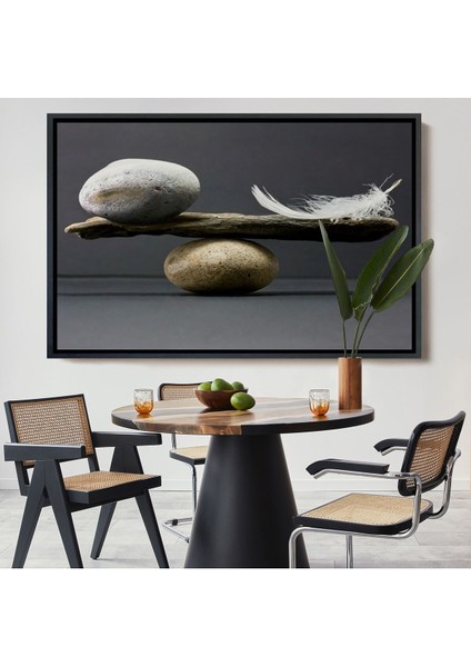 Çerçeveli Taş ve Tüy Dengesi Tuval Duvar Sanatı, Tuval Baskı Ev Dekorasyon, Ofis DEKORASYON-5375