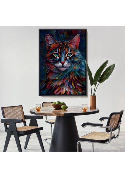 Çerçeveli Renkli Karizmatik Kedi Dekoratif Duvar TABLOSU-6225