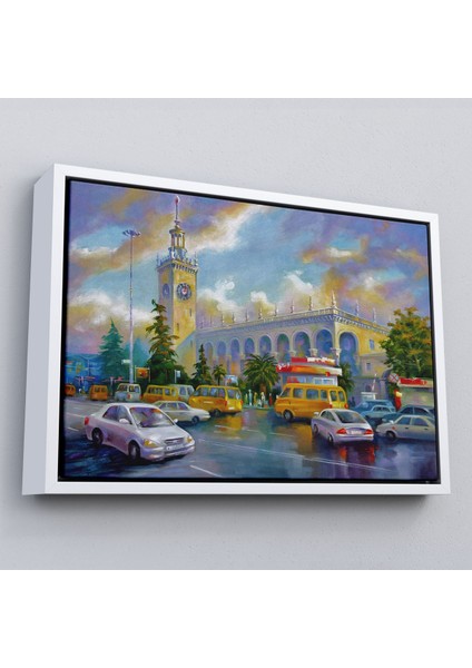 Çerçeveli Soçhi Tren Istasyonu Yağlıboya Görünüm Dekoratif Kanvas Duvar TABLOSU-3610