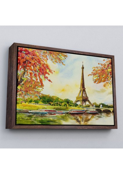 Çerçeveli Seine Nehri ve Eyfel Manzaralı Yağlıboya Dekoratif Kanvas Duvar TABLOSU-3564