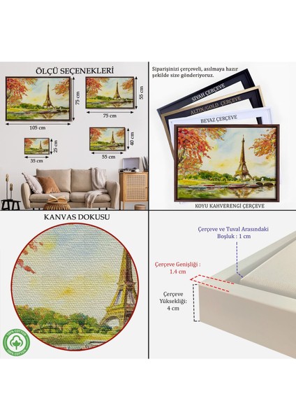 Çerçeveli Seine Nehri ve Eyfel Manzaralı Yağlıboya Dekoratif Kanvas Duvar TABLOSU-3564 indirimleri