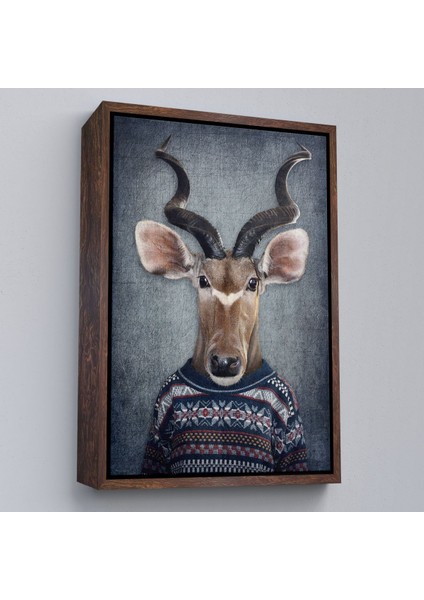 Çerçeveli Antilop Kafalı Insan Kanvas TABLO-4996