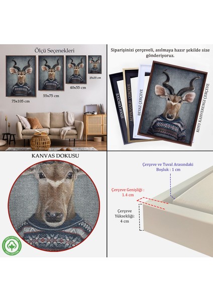 Çerçeveli Antilop Kafalı Insan Kanvas TABLO-4996 indirimleri