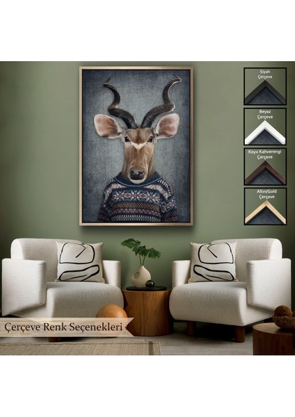 Çerçeveli Antilop Kafalı Insan Kanvas TABLO-4996