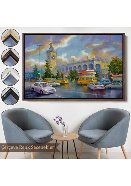 Çerçeveli Soçhi Tren Istasyonu Yağlıboya Görünüm Dekoratif Kanvas Duvar TABLOSU-3610