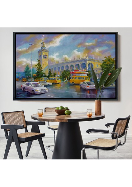Çerçeveli Soçhi Tren Istasyonu Yağlıboya Görünüm Dekoratif Kanvas Duvar TABLOSU-3610