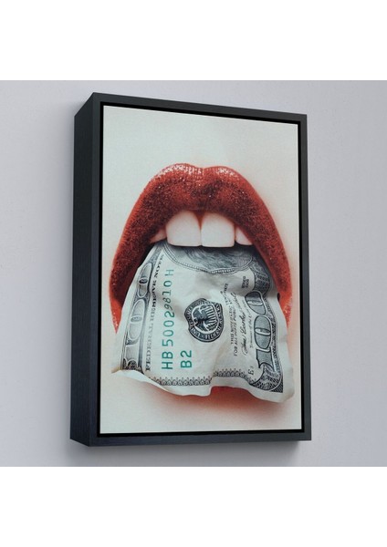 Çerçeveli Ağzın Da Dolar Olan Kadın Duvar TABLOSU-6260 fırsatları