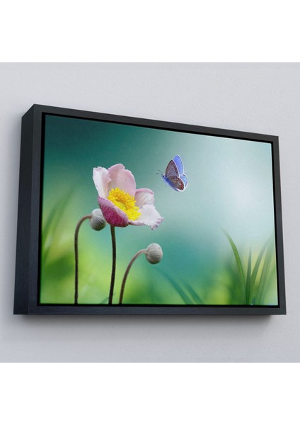 Beyaz Çerçeveli Zarif Çiçek ve Kelebek Dekoratif Kanvas Duvar Tablosu modelleri