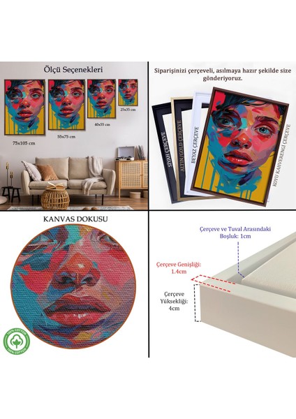 Çerçeveli Yağlıboya Görünümlü Sevimli Kız TABLOSU-7804 indirimleri