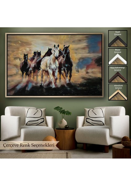 Çerçeveli Koşan Atlar Dekoratif Duvar TABLOSU-3670